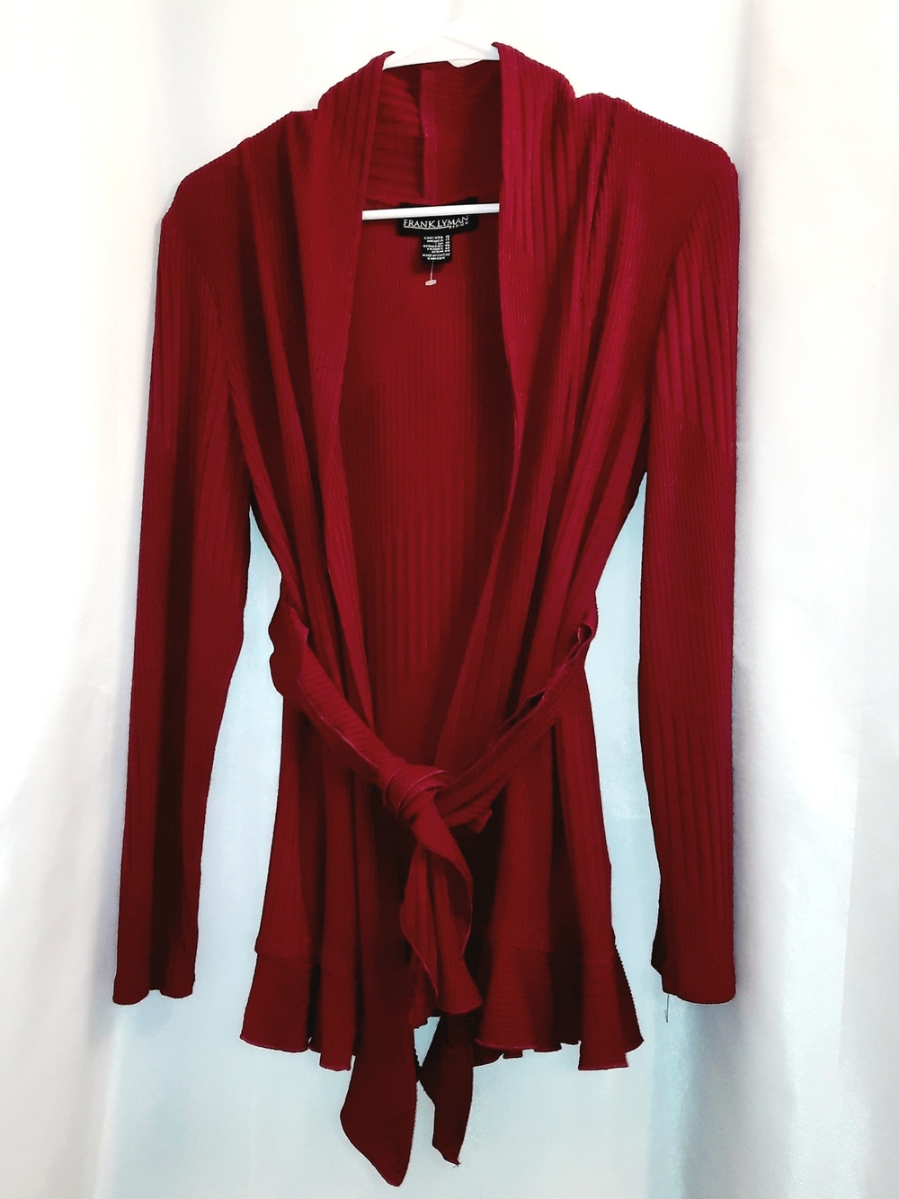 Frank Lyman Design Ribbed Red Open-Front Tie Cardigan Womens US 12 (NWOT)